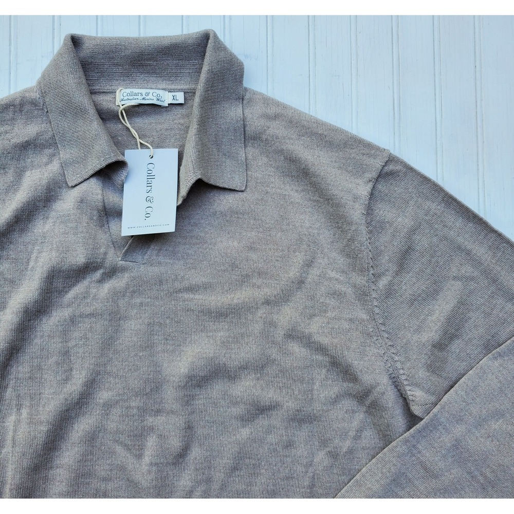NWT Collars And Co Australian Merino Wool Sweater QZip Mens XL Beige Long Sleeve